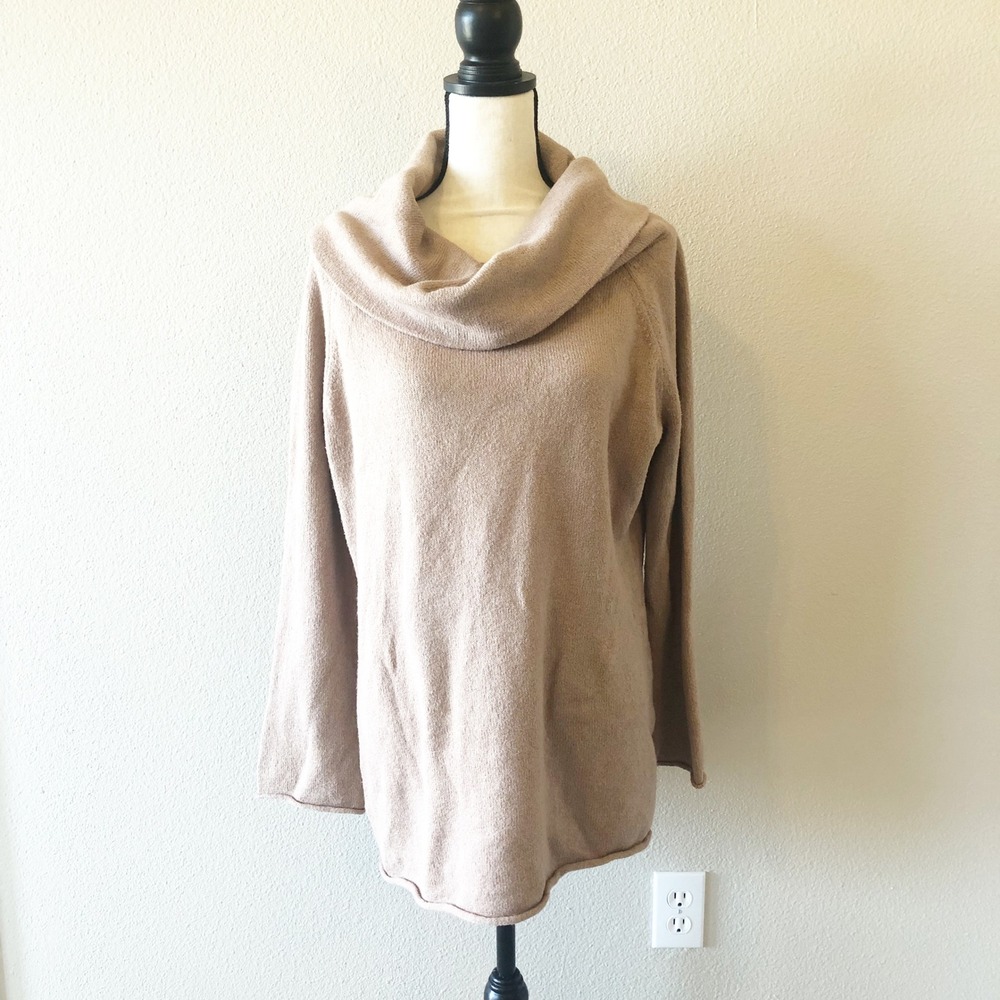 Buckle Black Sweater Womens XL Cowl Neck Tan Neutral Chunky Knit Oversize